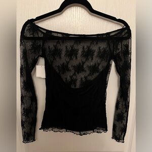 Eloise off the shoulders Black Lace Long Sleeve Top
